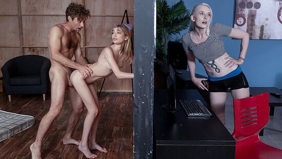 Сосуха зашла в скрытую комнату и трахнула соседа мастурбирующего на нее